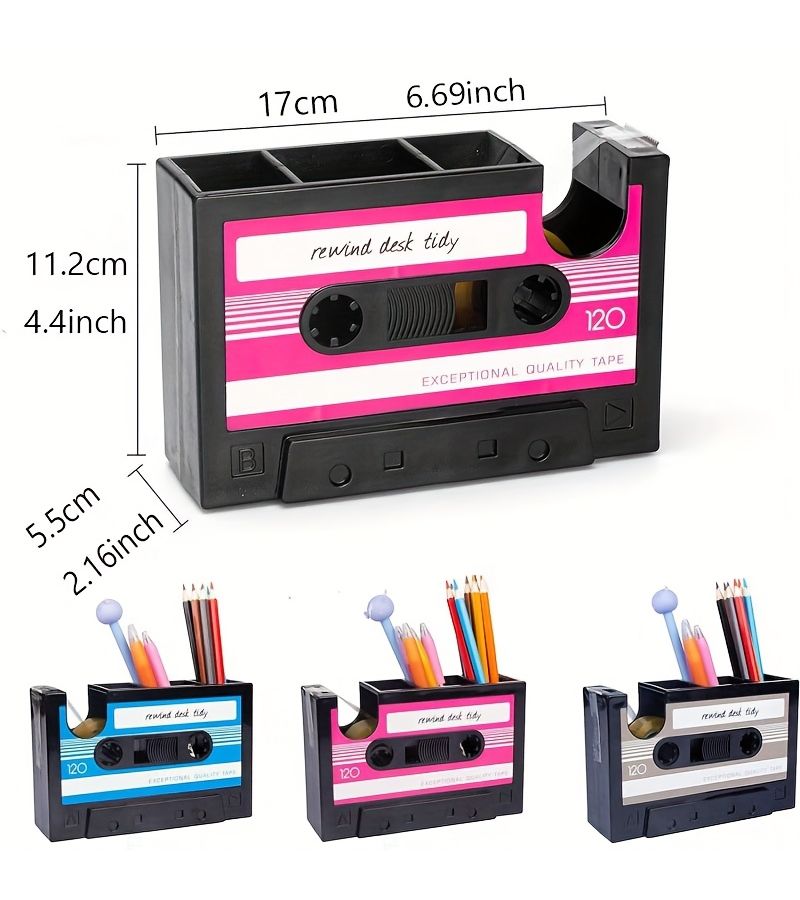 Pink Vintage Cassette Tape Dispenser Pen Holder - Image 2