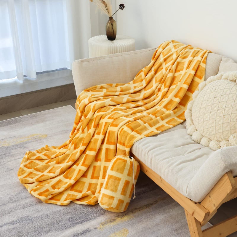 Bnuitland Bnuitland 80 Inches Waffle Funny Blanket 300 GSM Double Sided Giant Funny Realistic Food Blanket with Waffle Pouch  Novelty Funny Blanket for Adults and Kids  Super Soft Flannel Throw  - Image 4