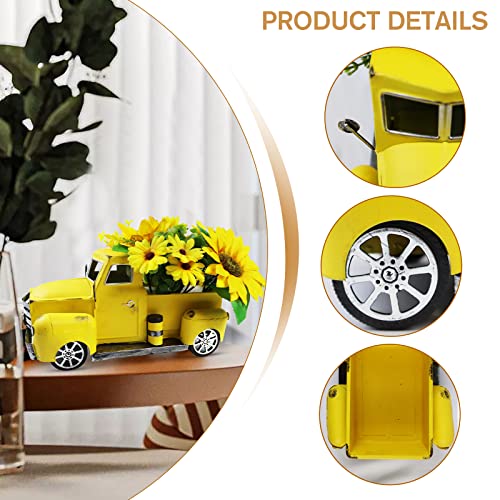 Fleecy day Sunflower Metal Truck with Artificial Flower Vintage Farm Pickup Farmhouse Tabletop Tiered Tray Decor, Rustic Farmhouse Decor for Table Top Decor Home Kitchen(Yellow) - Image 3