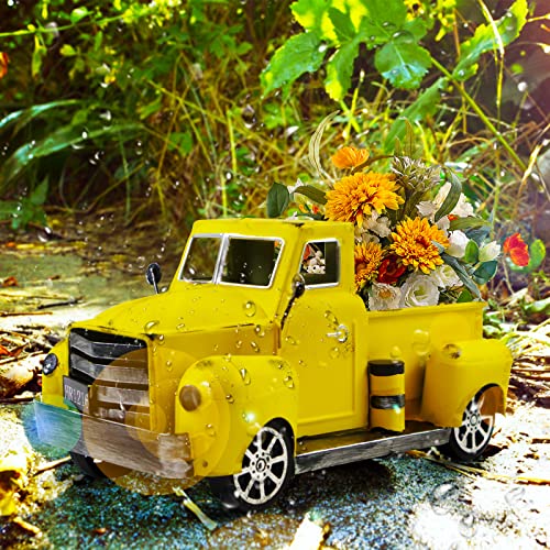 Fleecy day Sunflower Metal Truck with Artificial Flower Vintage Farm Pickup Farmhouse Tabletop Tiered Tray Decor, Rustic Farmhouse Decor for Table Top Decor Home Kitchen(Yellow) - Image 4