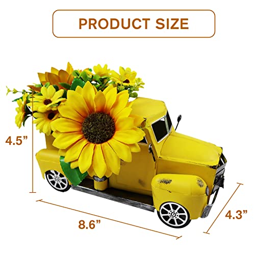 Fleecy day Sunflower Metal Truck with Artificial Flower Vintage Farm Pickup Farmhouse Tabletop Tiered Tray Decor, Rustic Farmhouse Decor for Table Top Decor Home Kitchen(Yellow) - Image 2