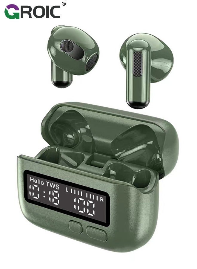 Green Mini Wireless Earbuds Bluetooth 5.3 in Ear Light Weight Headphones Built-in Microphone, IPX5 Waterproof, Immersive Premium Sound Long Distance Connection Headset with Charging Case