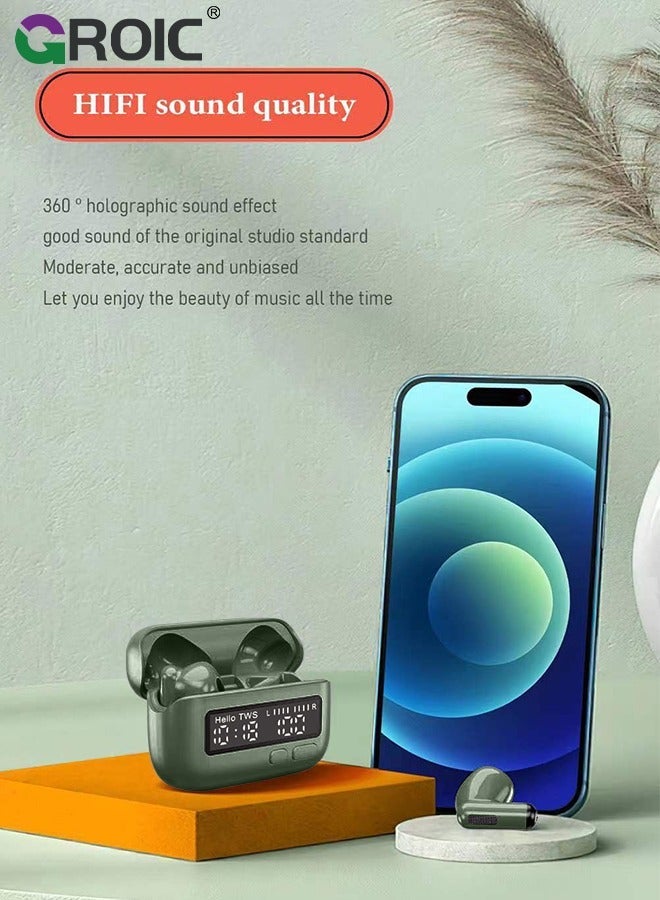 GROIC Green Mini Wireless Earbuds Bluetooth 5.3 in Ear Light Weight Headphones Built-in Microphone, IPX5 Waterproof, Immersive Premium Sound Long Distance Connection Headset with Charging Case  - Image 5