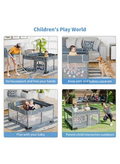 JCB CHIC Baby Playpen, 150×180cm Baby Gate Foldable Playpens for Babies and Toddlers, Extra Large Playpen with Door Play Yard for Baby Fence Indoor and Outdoor Play Pen,  Dark Grey  - Image 4