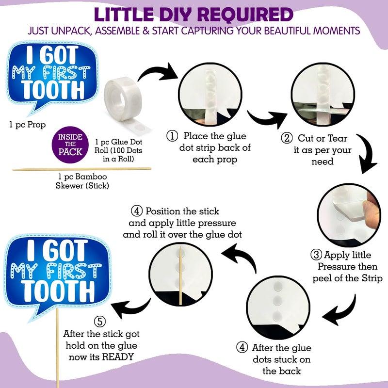 Zyozique مجموعة زيوزيك 65 - مجموعة زينة أسناني الأولى تتضمن لافتة ورقية لالتقاط الصور وبالونات، عناصر زينة الأسنان الأولى، عناصر زينة الأسنان 1، زينة حفل الأرز (أزرق) - Image 3
