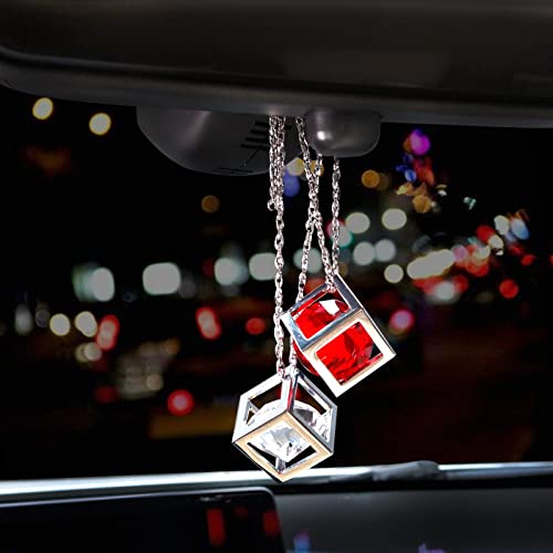 Fsforcar Bling Diamond Cube Car Rear View Mirror Charms, Crystal Rhinestone Cube Hanging Ornament for Automotive, Home Decor (Red) - Image 3