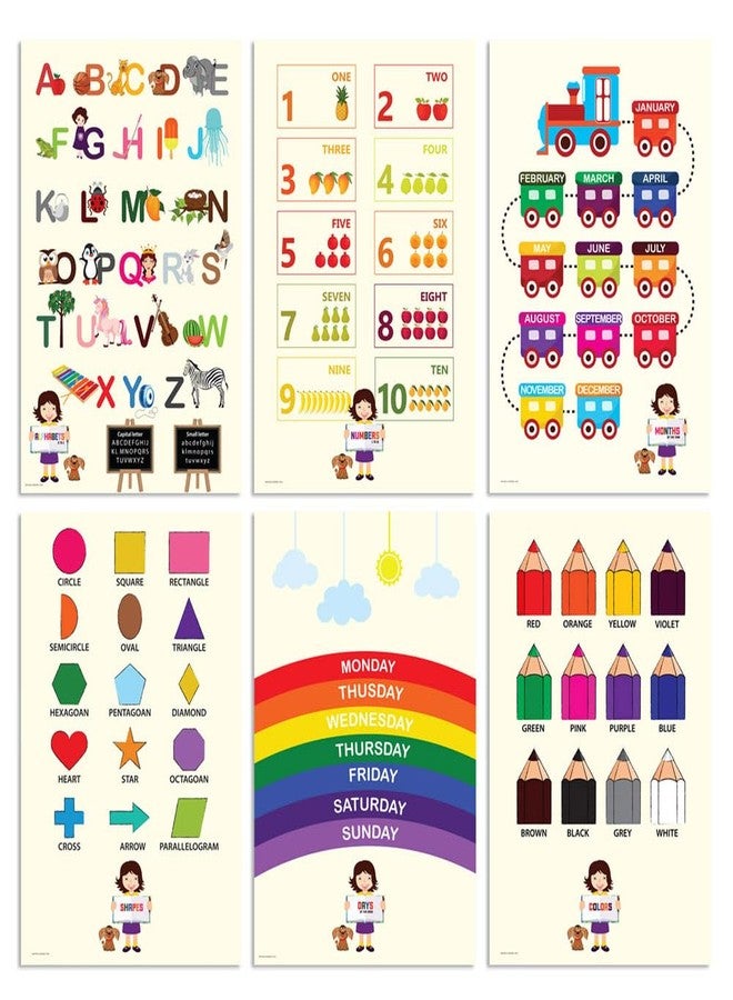 SWASUM Kids Educational Posters for learning Alphabets, Numbers, Shapes, Color, Week days, Month names for Preschool Activities Pack of 06 Paper Print (18 inch X 12 inch) - Image 1