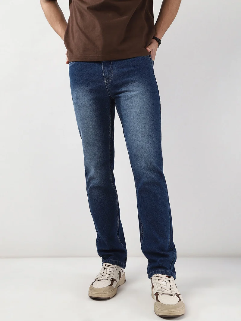 أوربانو فاشن Urbano Fashion Men's Blue Straight Fit Washed Jeans Stretchable
