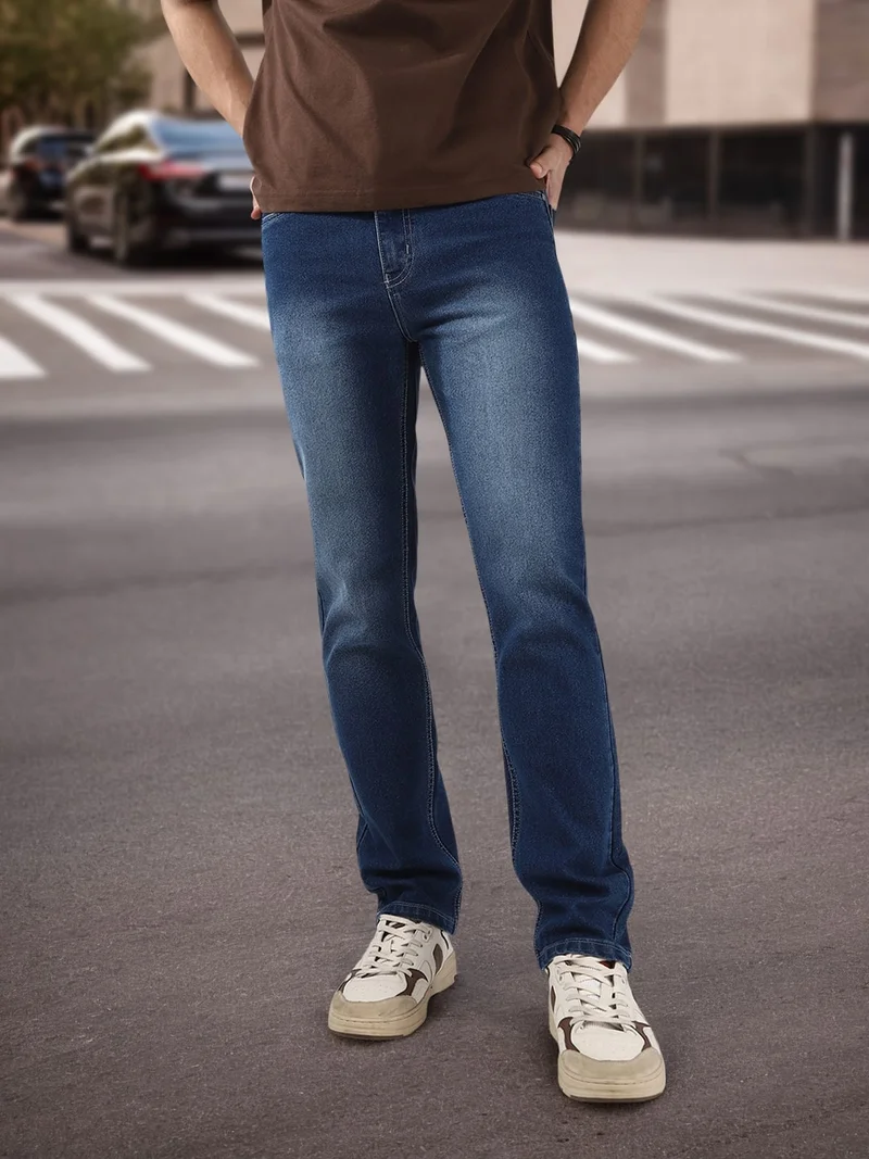 أوربانو فاشن Urbano Fashion Men's Blue Straight Fit Washed Jeans Stretchable