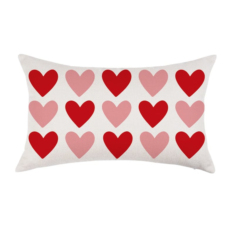 ONWAY Valentines Day Pillow Cover 12x20 Red Pink Heart Decoration Valentine Lumbar Throw Cushion Case for Bedroom Sofa Couch Home Decor