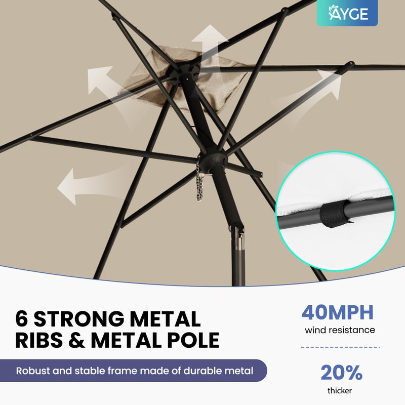 Ayge 6.5x10FT Rectangular Patio Umbrella Outdoor Table Umbrella w/Push Button Tilt & Crank Rectangle Market Umbrella UV Protection for Garden,Deck,Lawn,Yard & Pool,Beige - Image 3