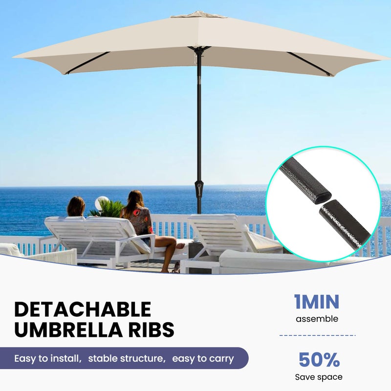 Ayge 6.5x10FT Rectangular Patio Umbrella Outdoor Table Umbrella w/Push Button Tilt & Crank Rectangle Market Umbrella UV Protection for Garden,Deck,Lawn,Yard & Pool,Beige - Image 5