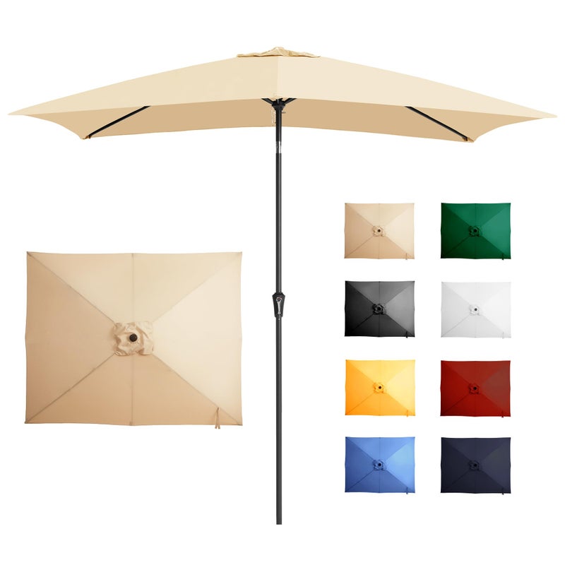 Ayge 6.5x10FT Rectangular Patio Umbrella Outdoor Table Umbrella w/Push Button Tilt & Crank Rectangle Market Umbrella UV Protection for Garden,Deck,Lawn,Yard & Pool,Beige - Image 1