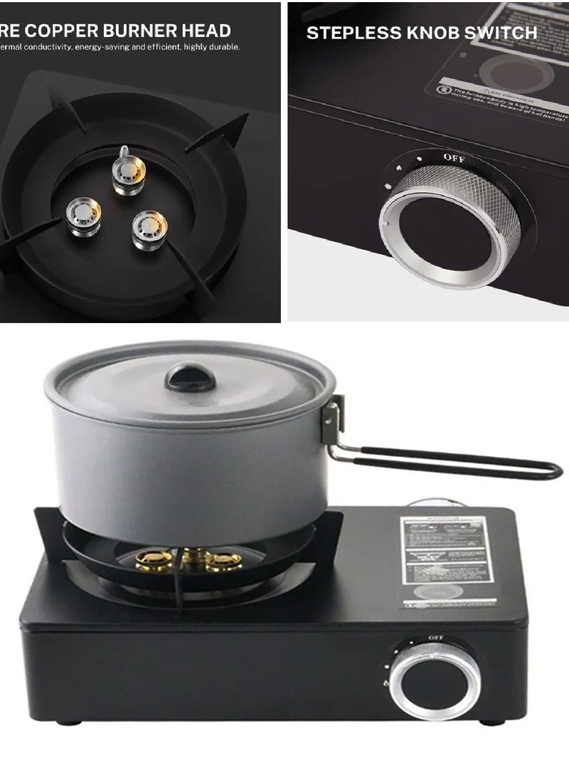 Generic Portable Windproof Camping Gas Stove| Extra High Output Single Burner Butane Stove with Electronic Ignition & Sturdy Carrying Case for Outdoor Cooking, BBQ, Hiking, Fishing & Picnic (Black)  - Image 3