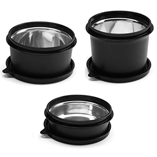 SOPL-OLIVEWARE Benny Microwave Steel Containers with BPA Free Airtight Lid, Leak Proof, 3 Inside Steel Container (290 ml, 450 ml & 600 ml), Home & Office Use - Black - Image 1