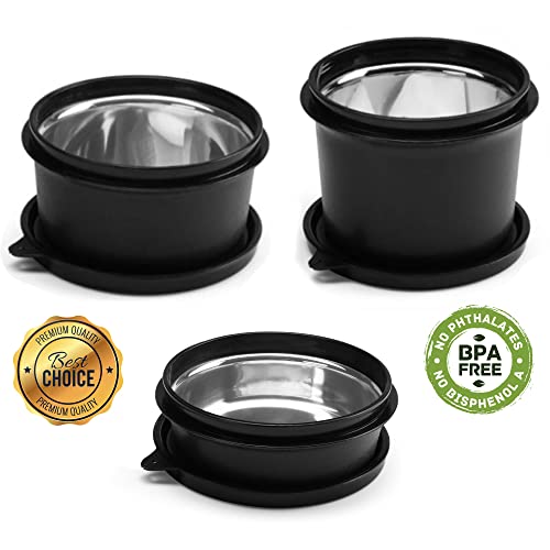 SOPL-OLIVEWARE Benny Microwave Steel Containers with BPA Free Airtight Lid, Leak Proof, 3 Inside Steel Container (290 ml, 450 ml & 600 ml), Home & Office Use - Black - Image 5