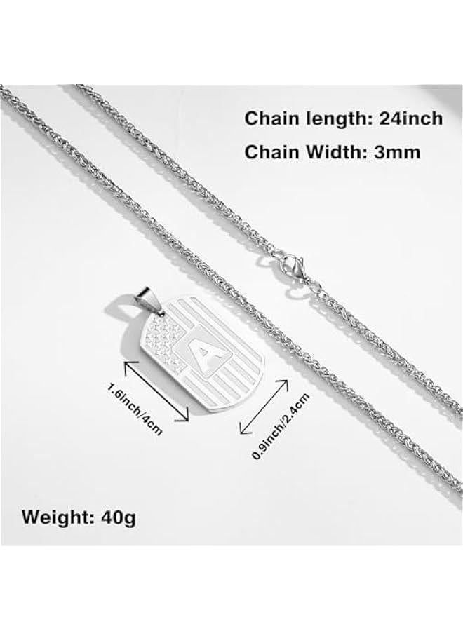 Graduation Gifts Initial A-Z Letter Necklace for Men Boys Kids Teen, Stainless Steel American Flag Dog Tag Pendent Chain Jewelry Birthday  Gifts for boyfriend husband 24Inches  - Image 4