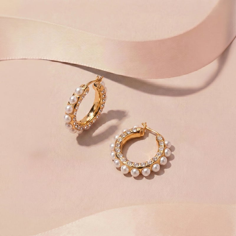 PALMONAS Chic Pearl Studded Stud Earrings for Women | 18K Gold Plated, Waterproof & Anti-Tarnish - Image 3