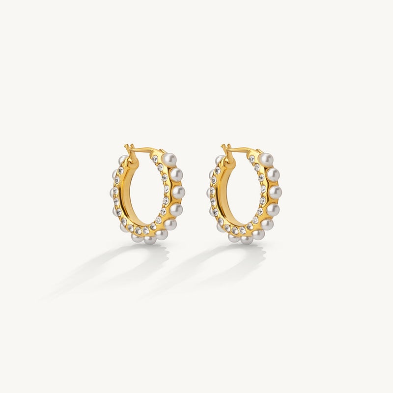 PALMONAS Chic Pearl Studded Stud Earrings for Women | 18K Gold Plated, Waterproof & Anti-Tarnish - Image 1