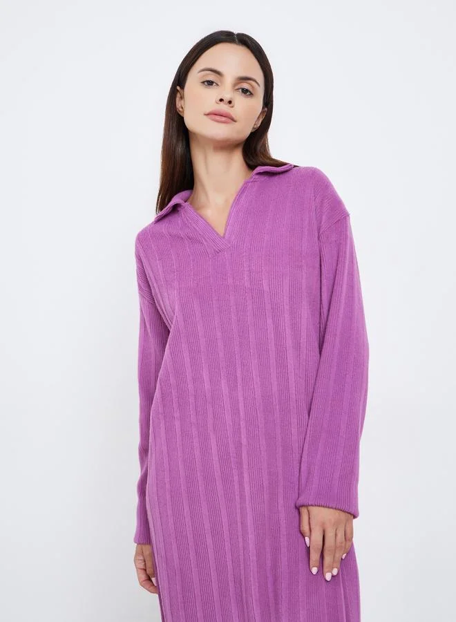 Styli Ribbed Long Sleeve Sleep T-Shirt Dress
