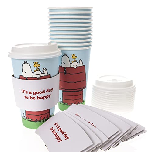 Graphique Disposable Travel Cups | Snoopy Doghouse Design | Set of 12 | Includes Cups, Lids, & Sleeves | Hot Coffee, Chocolate, Tea | Cold Beverages | Drinks to Go | 16 oz - Image 3