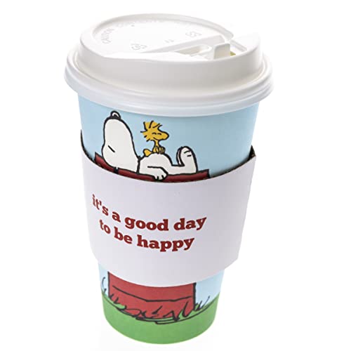 Graphique Disposable Travel Cups | Snoopy Doghouse Design | Set of 12 | Includes Cups, Lids, & Sleeves | Hot Coffee, Chocolate, Tea | Cold Beverages | Drinks to Go | 16 oz - Image 1