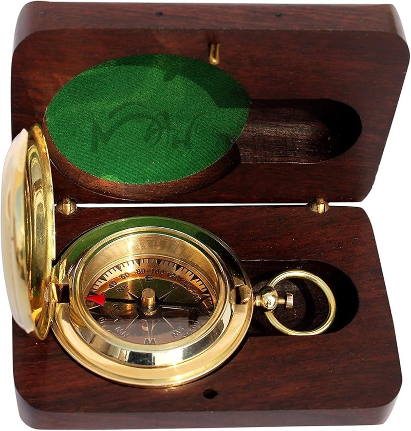 MAH Backpacking Navigation Handmade Brass Personalize Compass for Best Man Get Well Hiking Camping Hunting Trekking Sailing Adventure Travelling Graduation Day Birthday Gifts for Son Back to School - Image 1