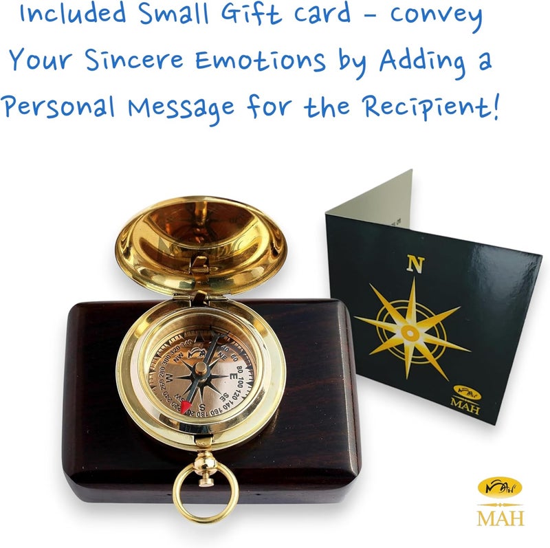 MAH Backpacking Navigation Handmade Brass Personalize Compass for Best Man Get Well Hiking Camping Hunting Trekking Sailing Adventure Travelling Graduation Day Birthday Gifts for Son Back to School - Image 2