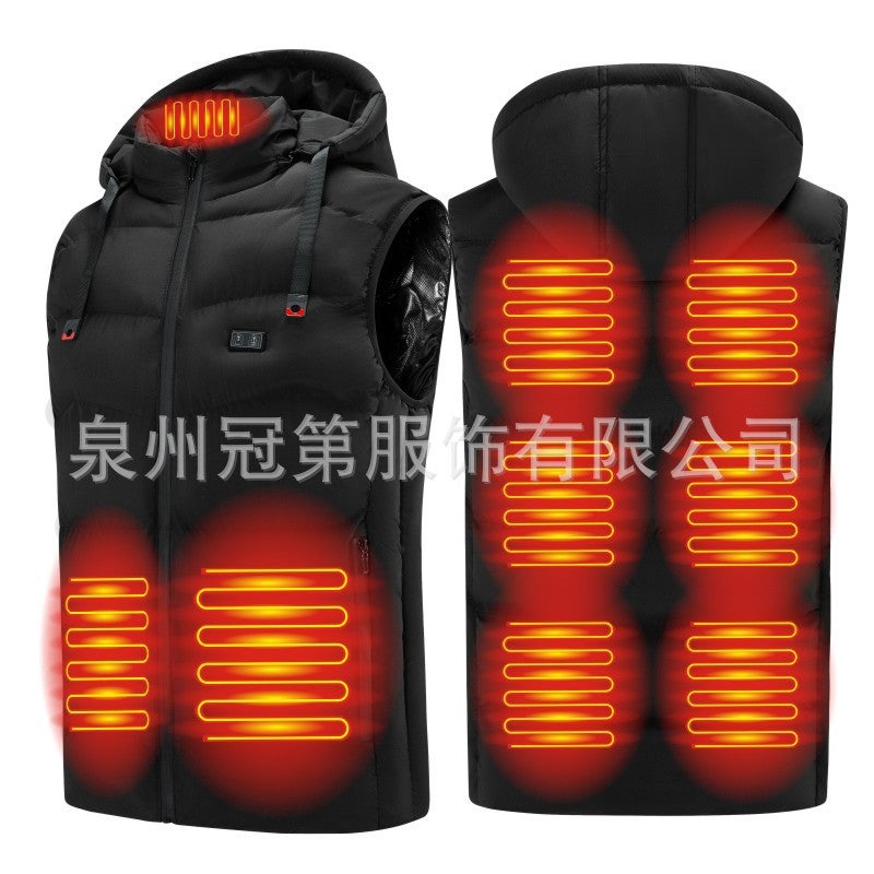 Cross-border exclusive men's hooded Zone 9 heating cotton vest cotton vest waist warm back intelligent double control heating cotton jacket - Image 3
