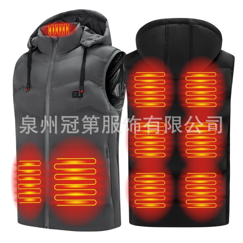 Cross-border exclusive men's hooded Zone 9 heating cotton vest cotton vest waist warm back intelligent double control heating cotton jacket - Image 2
