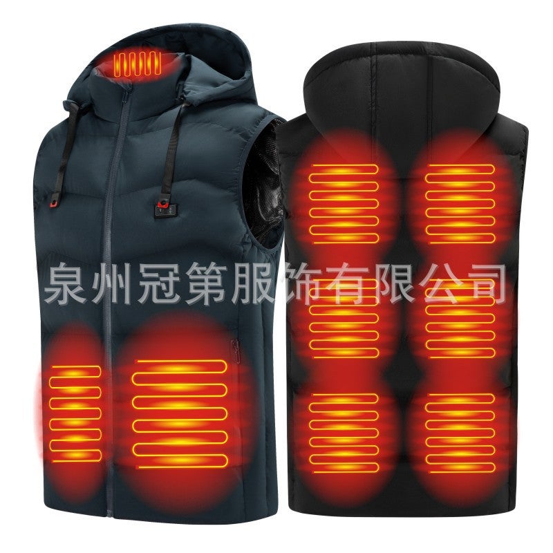 Cross-border exclusive men's hooded Zone 9 heating cotton vest cotton vest waist warm back intelligent double control heating cotton jacket - Image 4