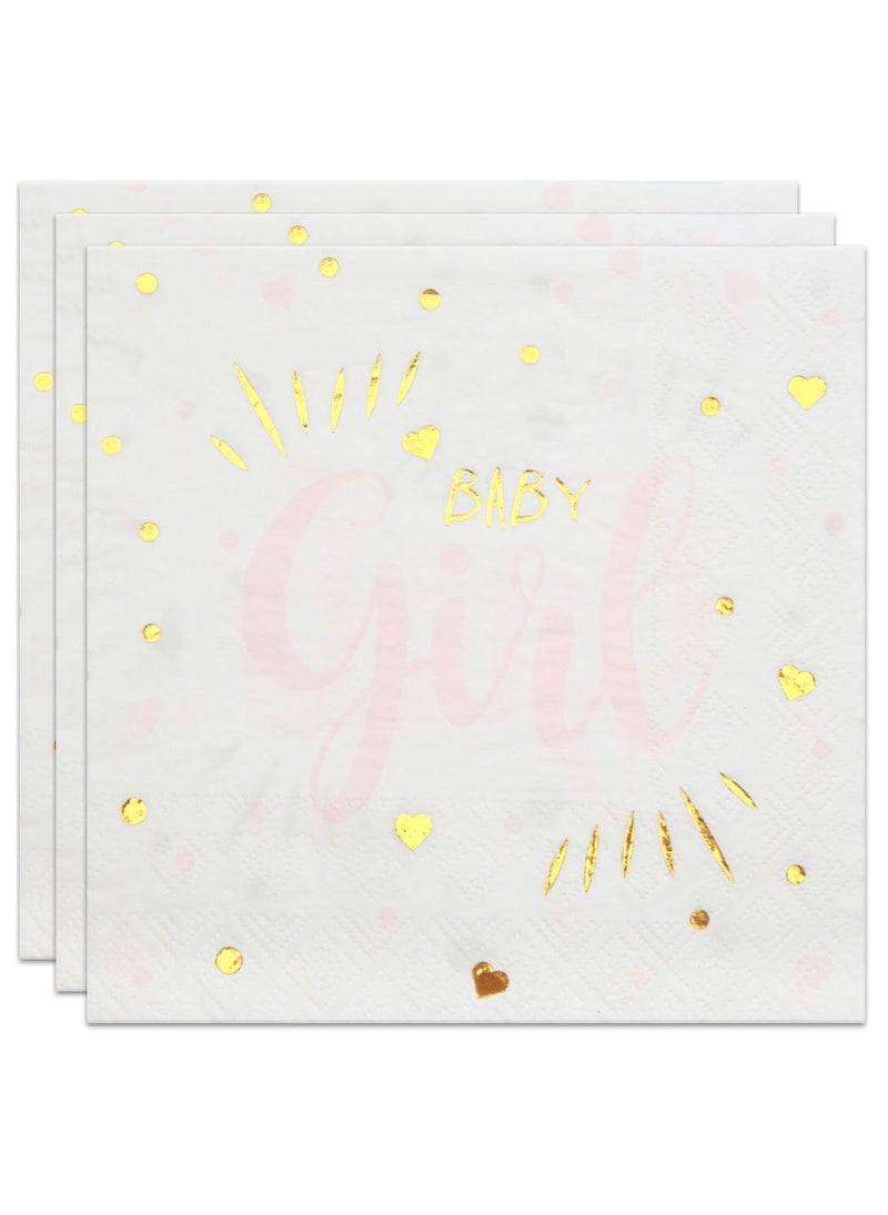 Baby Girl Napkins Pink Gold 33cm 20-Pack