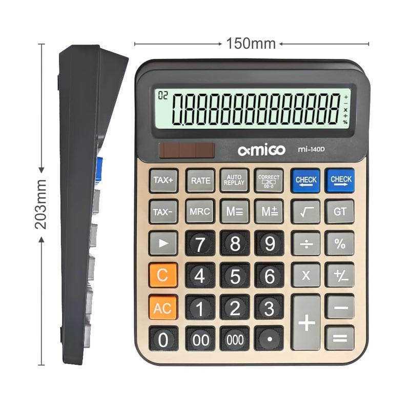 Amigo MI-140D Desktop Engineering Calculator, Large 14-Digit Display, Dual Power, Tax and Business Functions, Gray - Image 3