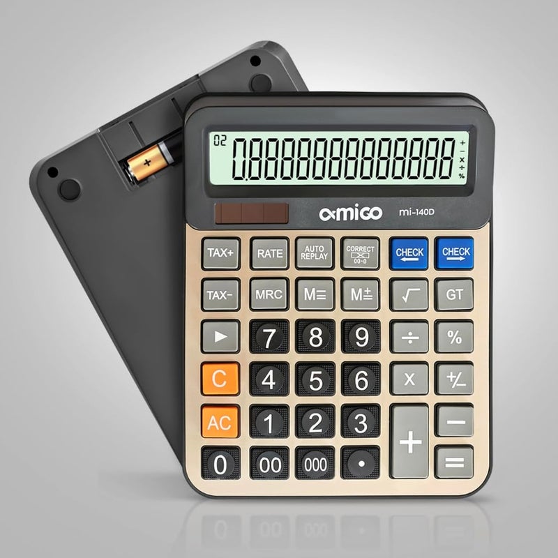 Amigo MI-140D Desktop Engineering Calculator, Large 14-Digit Display, Dual Power, Tax and Business Functions, Gray - Image 4