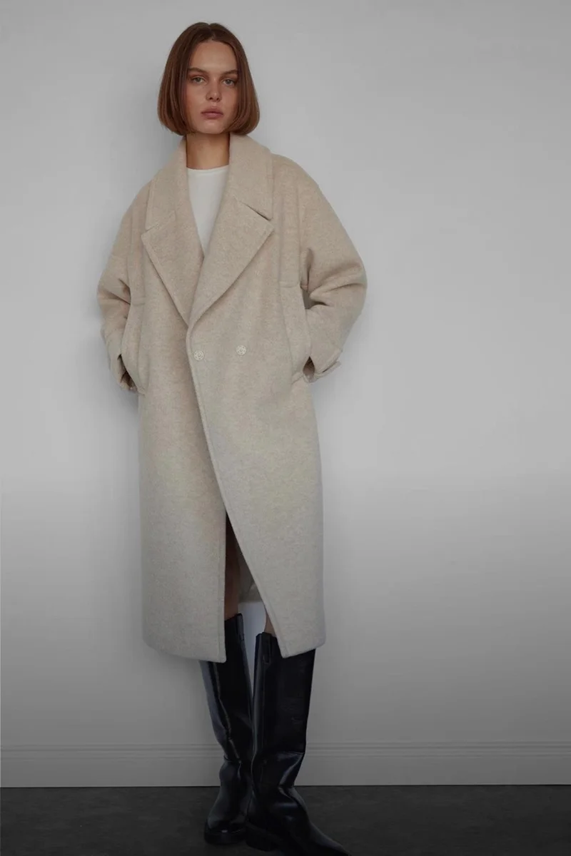 Suud Collection Cream Kane Cuffed Maxi Coat