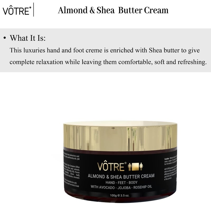Votre VOTRE Almond  Shea Butter Hand Feet and Body Cream 100 gm Vegan Certified 100 Natural  Foot Cream For Rough Dry and Cracked Heel  Feet Cream For Heel Repair - Image 2