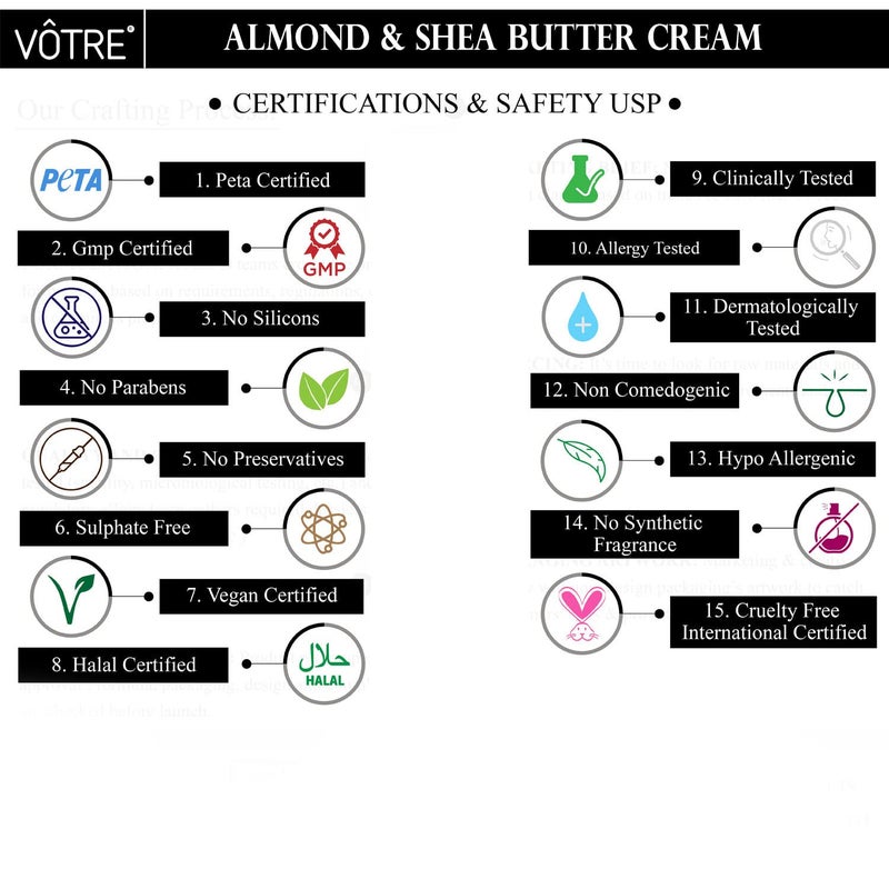 Votre VOTRE Almond  Shea Butter Hand Feet and Body Cream 100 gm Vegan Certified 100 Natural  Foot Cream For Rough Dry and Cracked Heel  Feet Cream For Heel Repair - Image 5