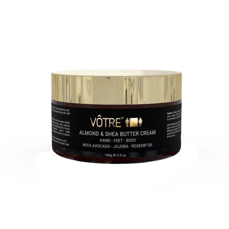 Votre VOTRE Almond  Shea Butter Hand Feet and Body Cream 100 gm Vegan Certified 100 Natural  Foot Cream For Rough Dry and Cracked Heel  Feet Cream For Heel Repair - Image 1