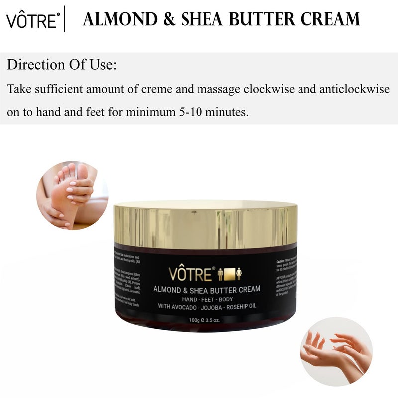 Votre VOTRE Almond  Shea Butter Hand Feet and Body Cream 100 gm Vegan Certified 100 Natural  Foot Cream For Rough Dry and Cracked Heel  Feet Cream For Heel Repair - Image 4