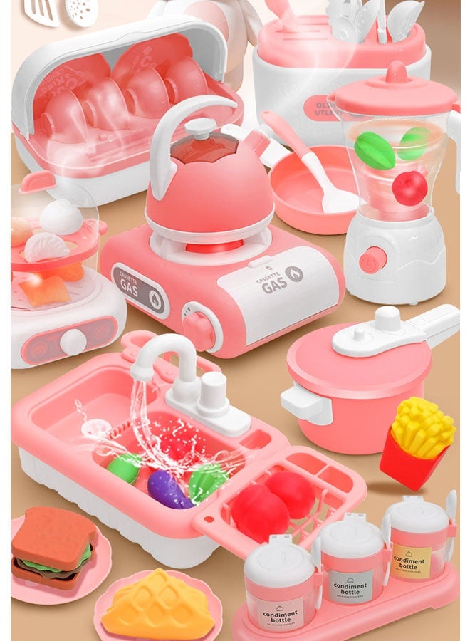 54pcs Play Kitchen Toys, Realistic Kitchen Miniature Pretend Play Toy Set For Kids Food Kitchen Accessories Toy With Gas Stove, Steamer, Juicer, Dishwasher With Water Circulation With Realistic Lights Sounds, Birthday Gift For Kids Gifts For - Image 4
