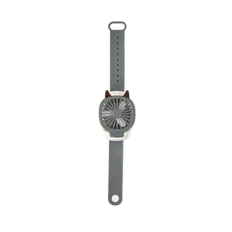 Portable Mini Watch Fan: Grey ABS & Food-Grade Silicone Wristband - 3 Adjustable Wind Speeds Ultra-Low Noise Colorful LED Lights, Removable Desktop Fan for Outdoor Activities Daily Use - Image 1