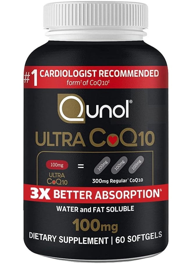 Qunol Ultra CoQ10 100mg Softgels- 3x Better Absorption Coenzyme Q10 Supplements - Antioxidant Supplement for Vascular and Heart Health & Energy Production - 2 Month Supply - 60 Count  - Image 1