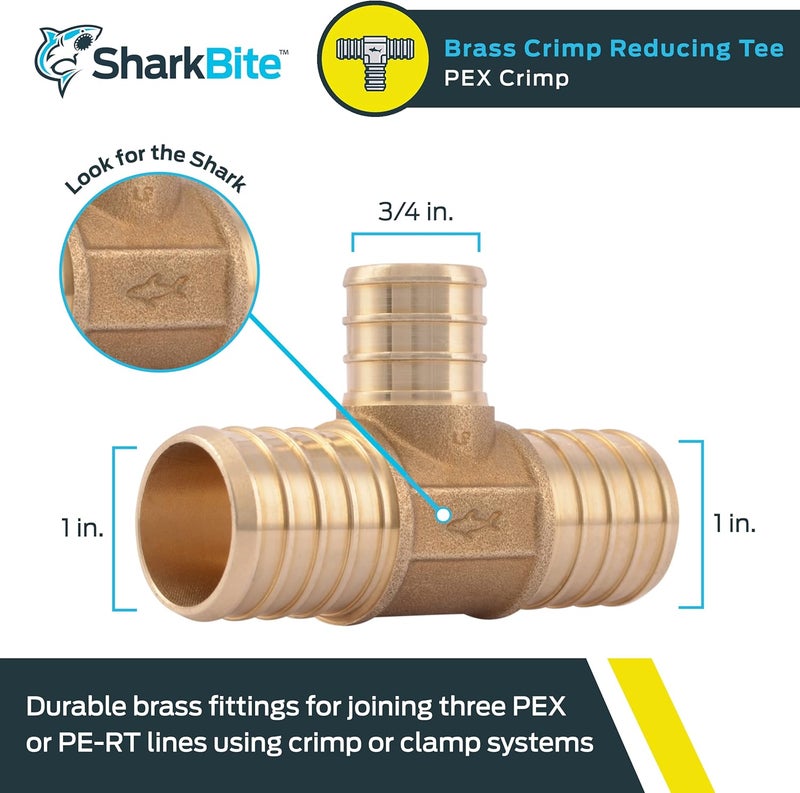 SharkBite Globally popular elegant design UC416LFA Brass Crimp Reducing Tee, 1 in. x 1 in. x 3/4 in, Copper Simplified versatile design - Image 2