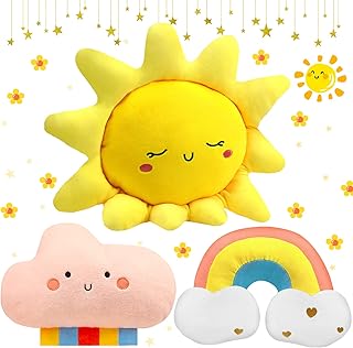 Queekay Queekay Sun Rainbow Cloud Moon Star Pillow 3 Pcs Shaped Pillows Decorative Kids Cute Nursery Pillow Cloud Sun Rainbow  - Image 1