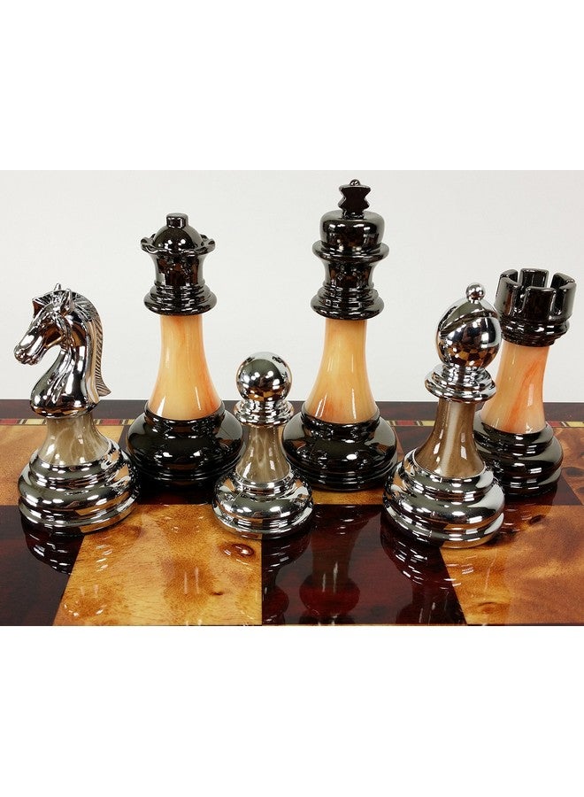 HPL 3 1/2 Inch King Staunton Chrome & Black Chrome Weighted Pro Plastic Chess Men Pieces Set No Board - Image 1