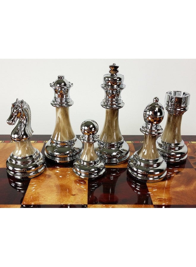 HPL 3 1/2 Inch King Staunton Chrome & Black Chrome Weighted Pro Plastic Chess Men Pieces Set No Board - Image 2