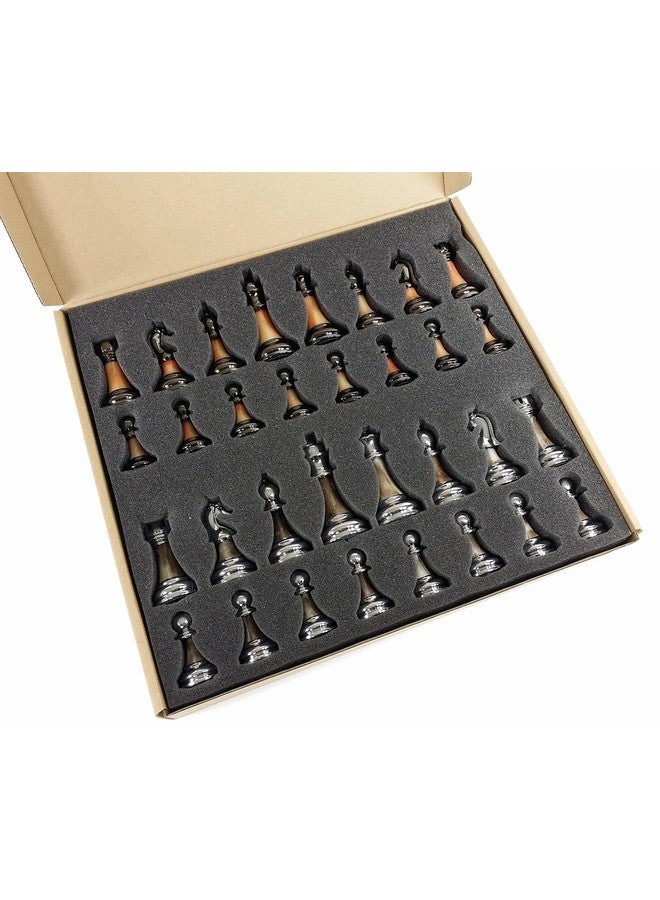 HPL 3 1/2 Inch King Staunton Chrome & Black Chrome Weighted Pro Plastic Chess Men Pieces Set No Board - Image 4