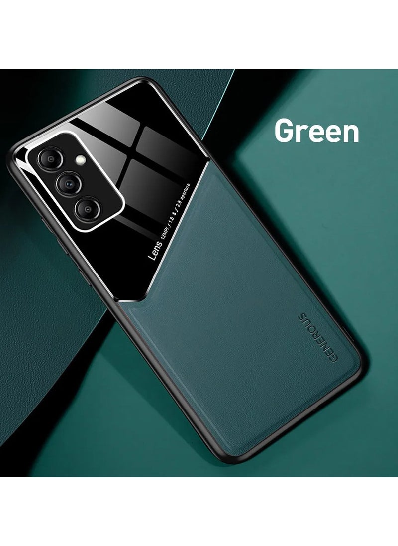 Generic Case Compatible With Samsung Galaxy A15 Cover Luxury Leather And Glass With Car Magnetic Holder Phone Cover Soft Frame Silicone (Green)  - Image 1