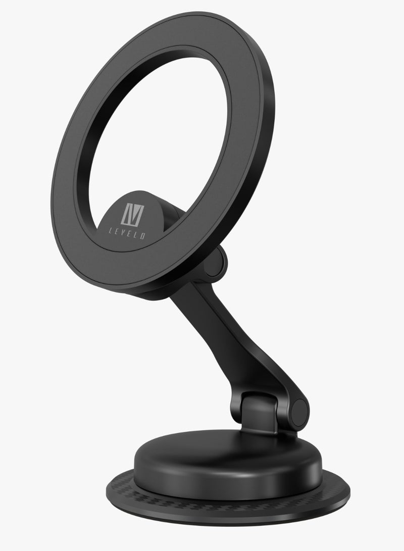 LEVELO Aria MagSafe Car Phone Holder with Rotatable Base & Traceless Back Glue / 1260° Multi-Angle Adjustment / Compact & Travel Friendly / Built-in 34 N52 Magnets / Zinc Alloy + PC Material / Heat-Resilient Adhesive - Black - Image 1