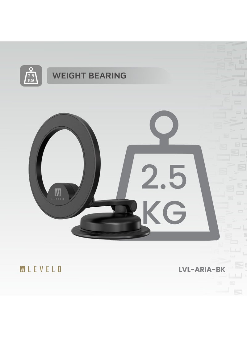 LEVELO Aria MagSafe Car Phone Holder with Rotatable Base & Traceless Back Glue / 1260° Multi-Angle Adjustment / Compact & Travel Friendly / Built-in 34 N52 Magnets / Zinc Alloy + PC Material / Heat-Resilient Adhesive - Black - Image 5